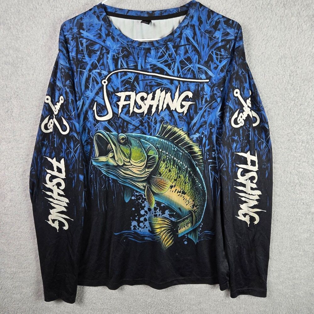 Manfinity Fishing Shirt Men's Medium Bass Graphic Long Sleeve Performance Tee